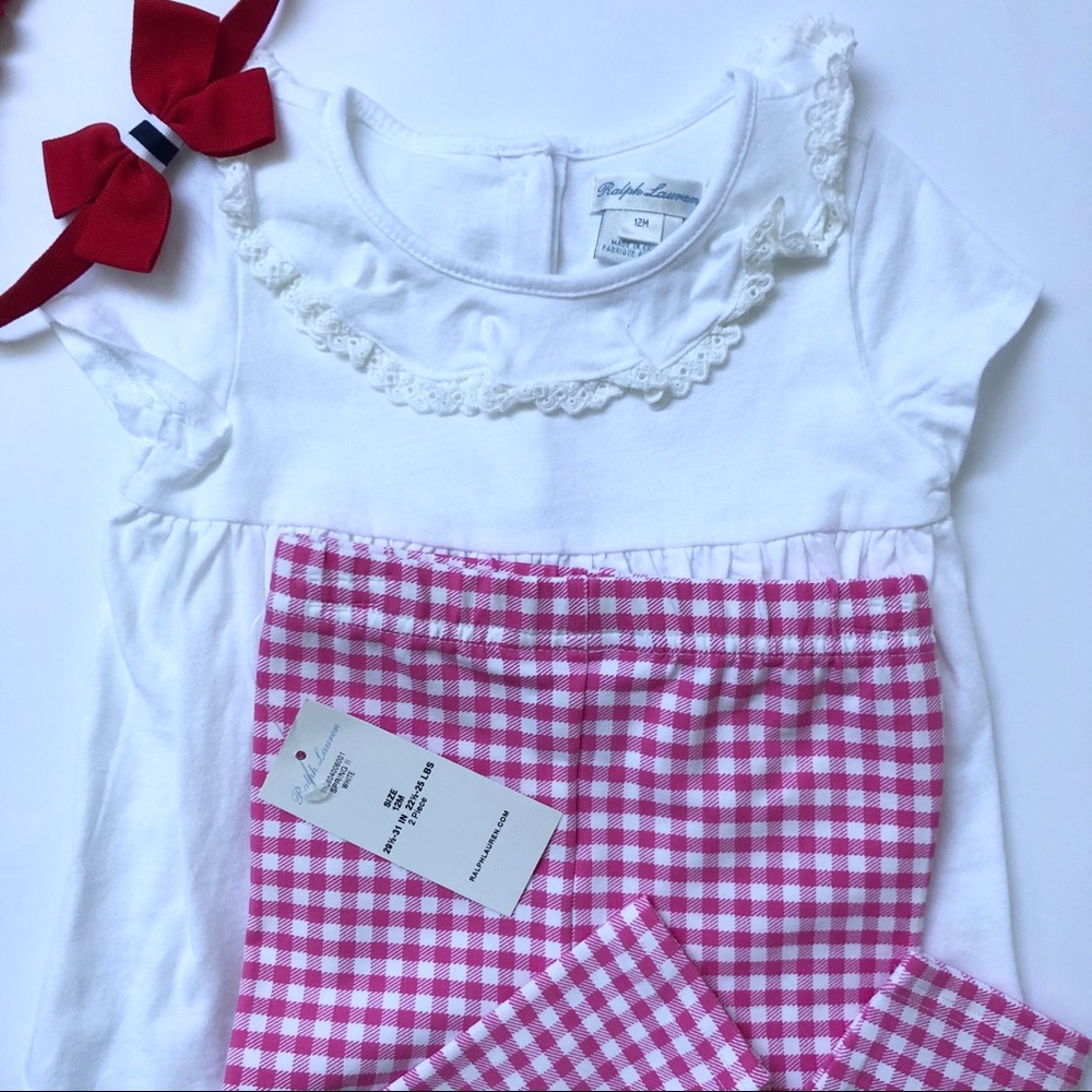 NWT-Ralph Lauren White Top and Pink Leggings 12M